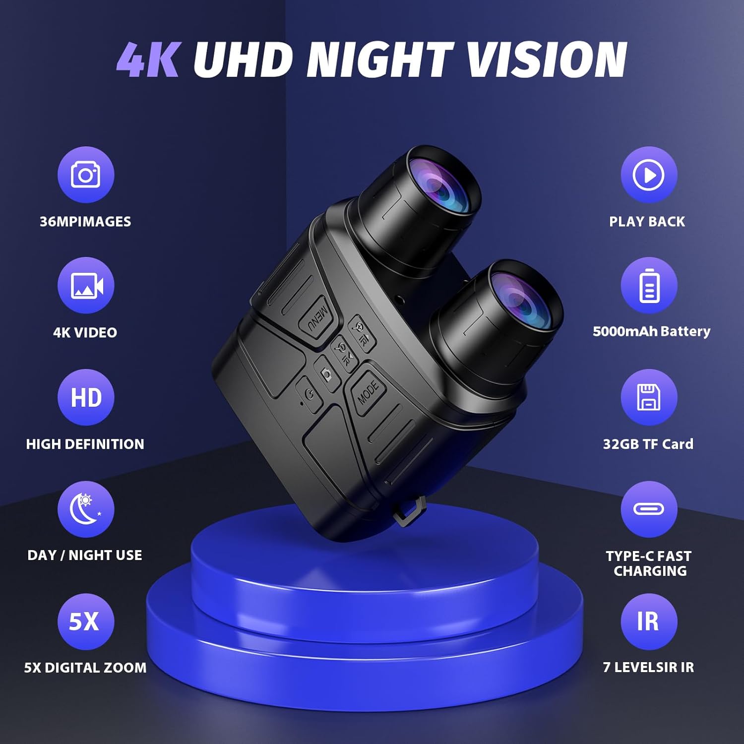 HEXEUM 4K Night time Imaginative and prescient Goggles, HD Binoculars with 32GB Storage, Black!!